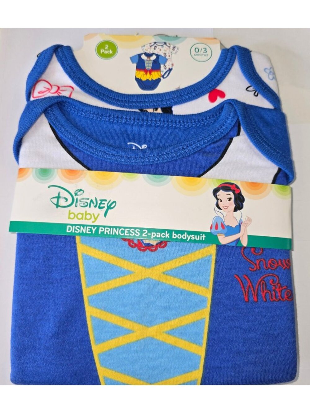 Snow White Bodysuit Shirt Set Disney Two Pack One Piece Girls 0-3 Months LH4295a